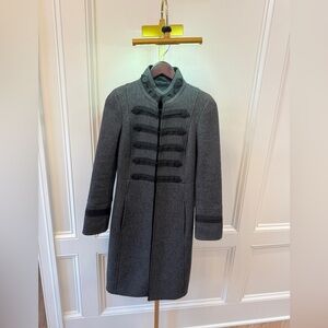 RARE Zara 100% wool Gray Military Style band long winter Coat sz sm xs winter